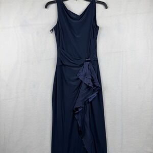 Lauren‎ Ralph Lauren Evening Navy Blue Sleeveless Ruffle Dress Formal Womens